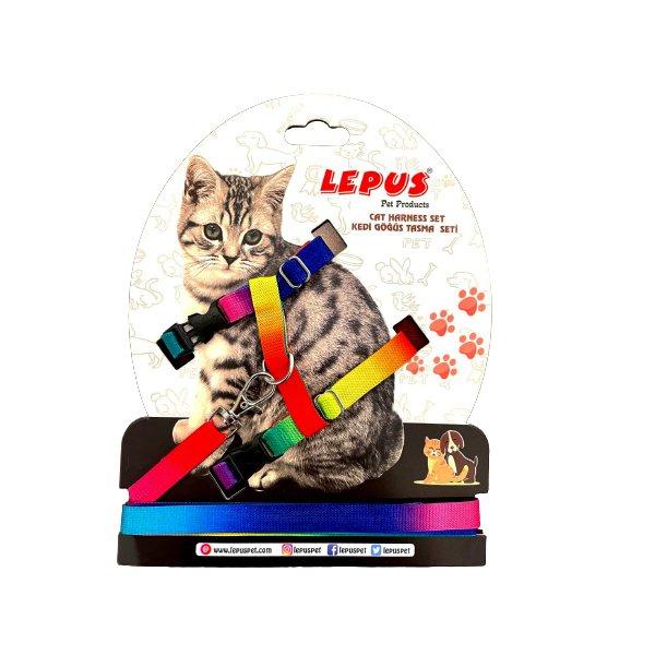 Lepus Renkli Kedi Göğüs & Gezdirme Takımı Gökkuşağı 34x26x6 Cm